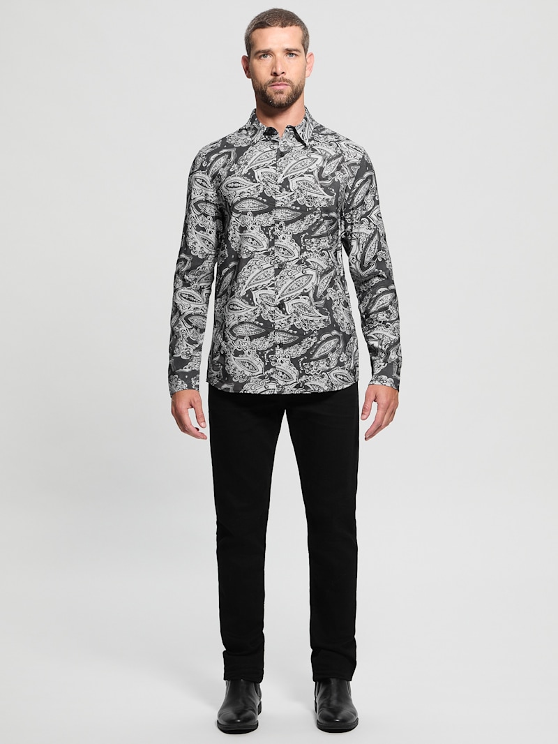 トップス WAX \"Paisley shirts L WAX - PAISLEY SHIRTS - BLACK レーヨン100%のリゾート感溢れる