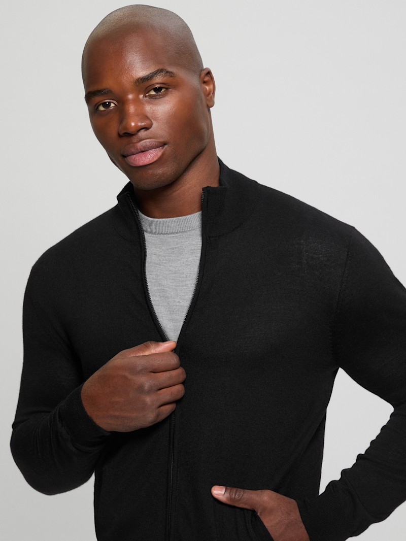SRG ブラック セーター M Fred Full-Zip Wool Sweater | GUESS