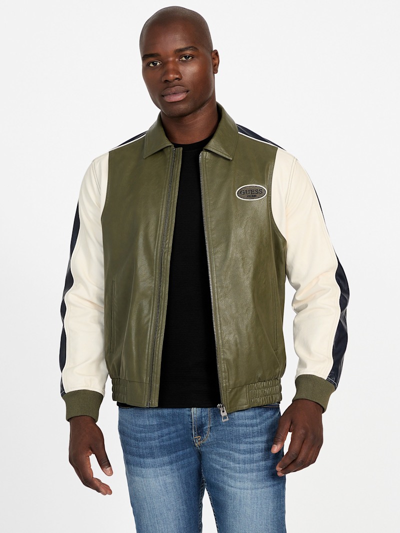 新品　LUSTER FAKE LEATHER JACKET Color-Block Faux-Leather Jacket | GUESS Canada