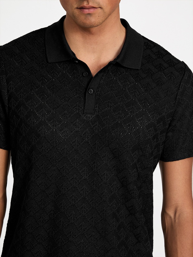 e*i様 *p(R)ojectR® Knit Polo Shirt Shop Geometric Regular Fit Jacquard Knit Polo Shirt on Sale