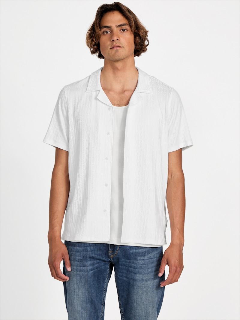 トップス PETITE COLLAR S/S SHIRT *WHITE PLAID pwa Eco Nicole Poplin Top | GUESS Canada