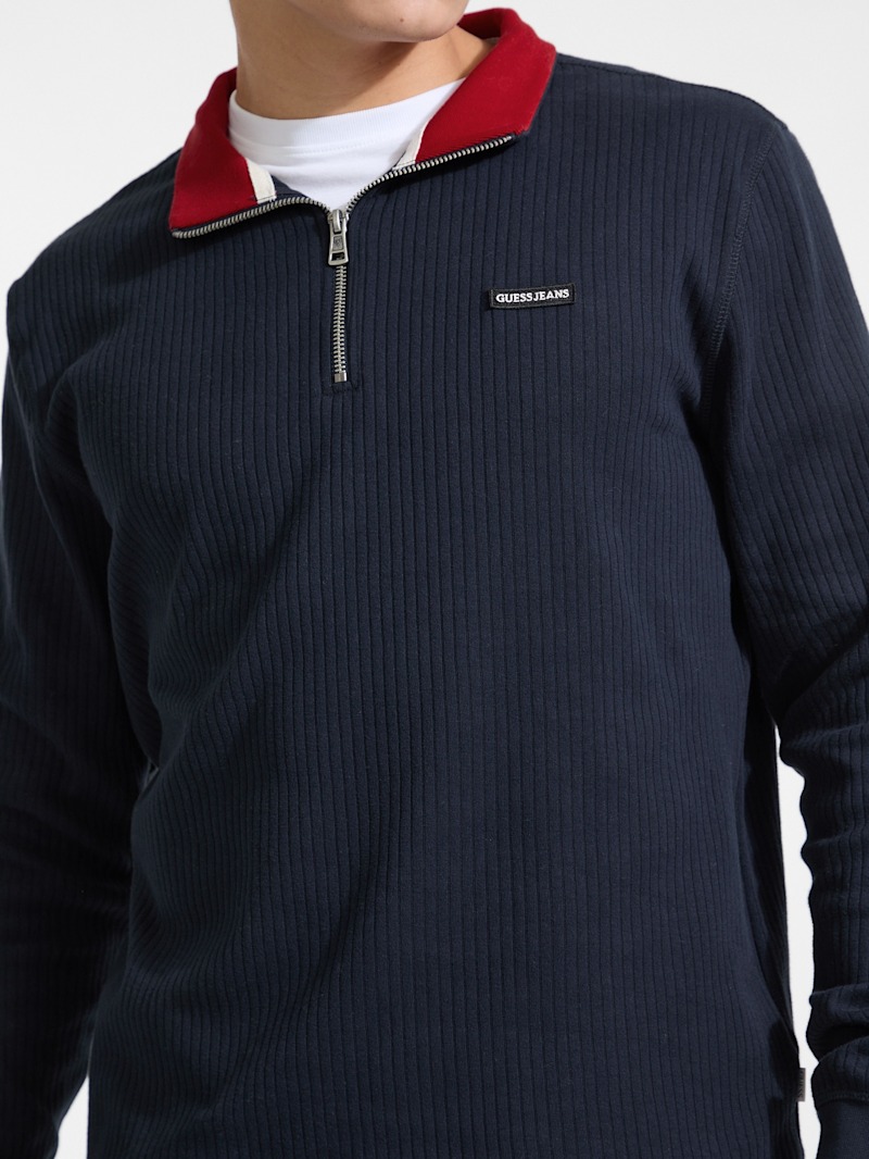 Ribbed Quarter Zip Pullover | GUESS