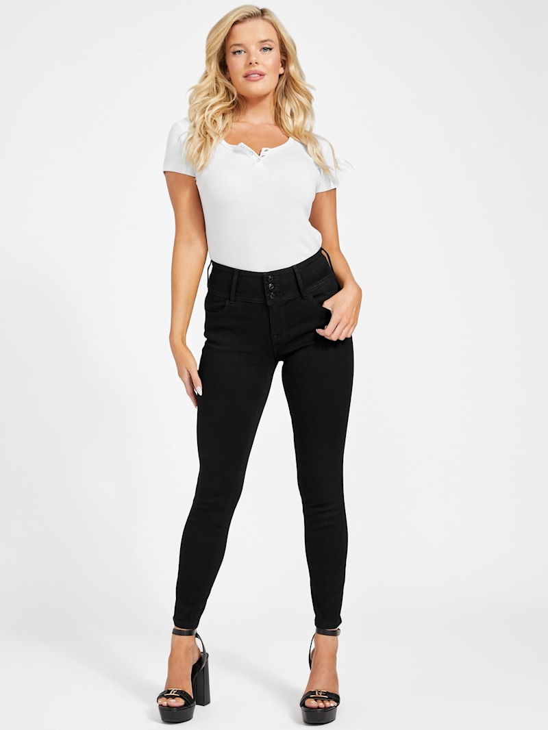 『CHRO 3BTTN 2SNAP BLACK』 Eco Shana Three-Button Mid-Rise Skinny Jeans | GUESS Factory