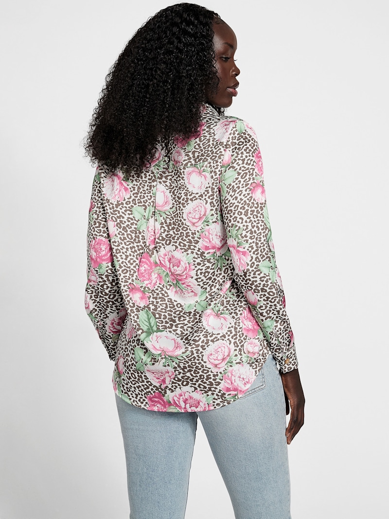 Treat Ürself Rose accent shirt blouse Vianca Printed Satin Shirt | GUESS Factory