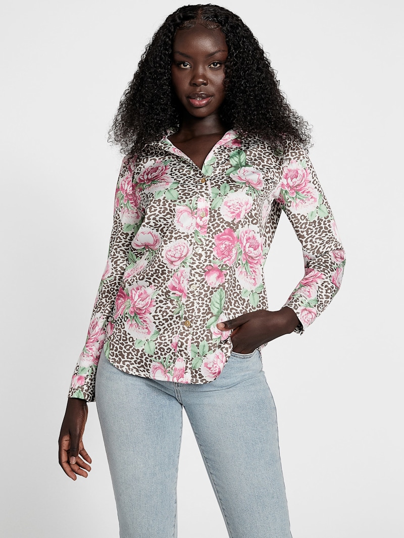 Vianca Printed Satin Shirt | GUESS Factory