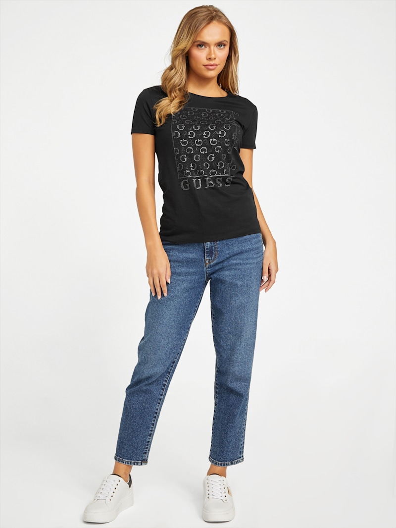 Naty Crewneck Rhinestone Tee | GUESS Factory