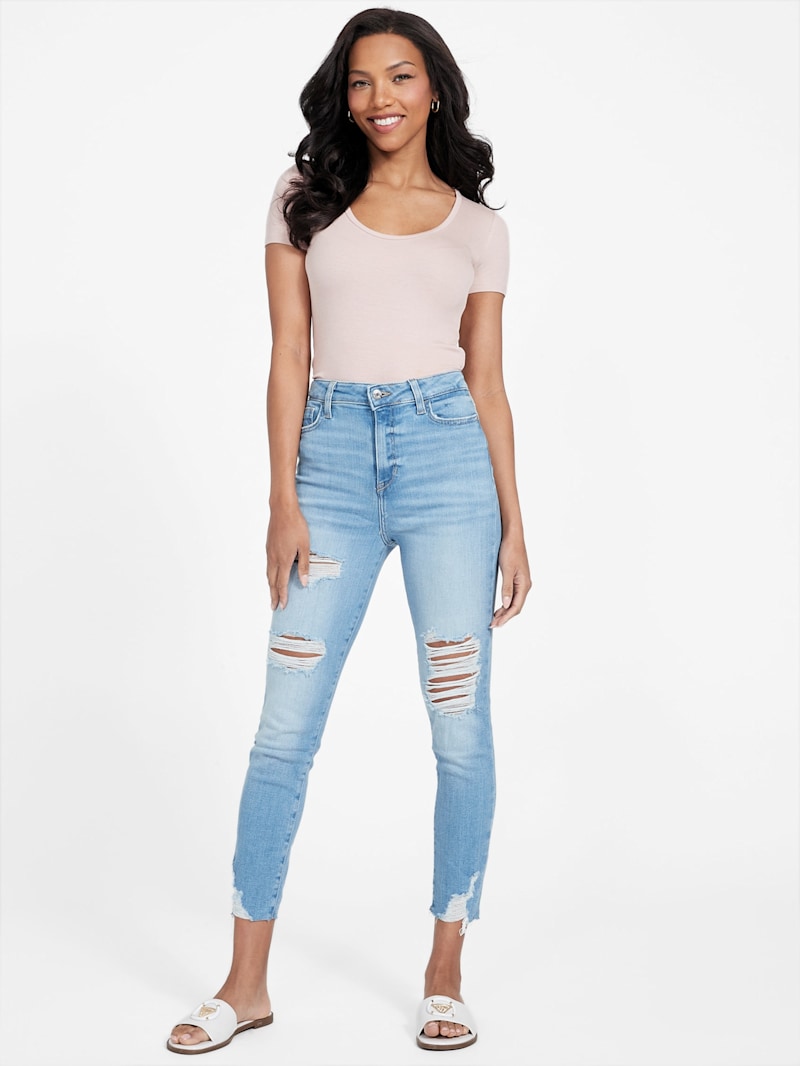 デニム・ジーパン Off-White Woman Jeans Lilac OWYB018S24DEN001 3600 Eco Camila Destroyed Skinny Jeans | GUESS Factory