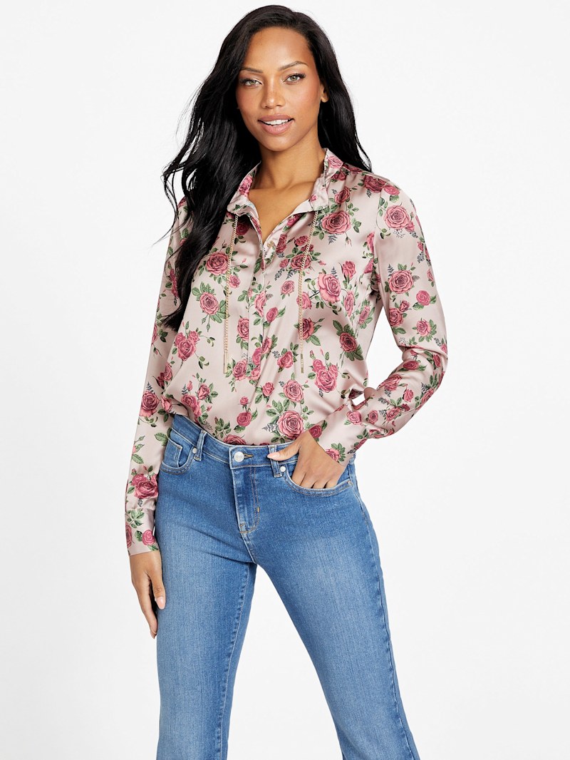 Palmer Printed Satin Shirt | GUESS Factory