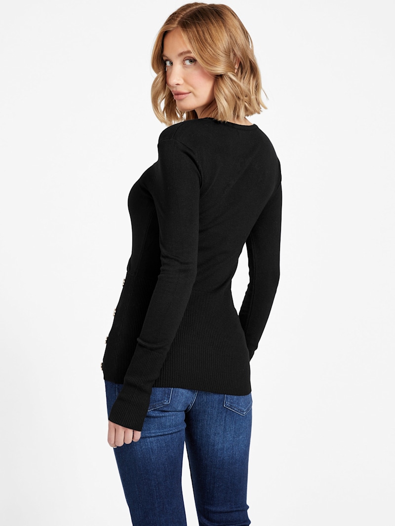 売れ筋商品|||オニール カットソー トップス レディース Juniors' Marlena Scoop-Neck Button-Front Top Black Skye Bodysuit