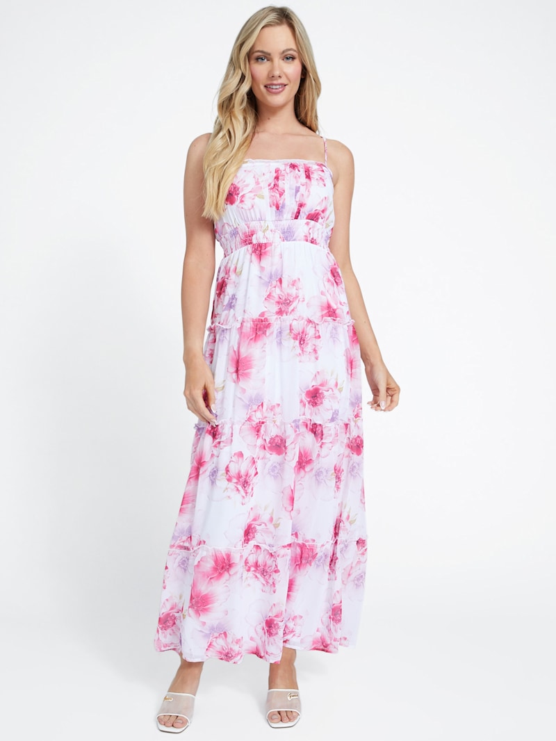 ◆ mamii Ruffle Waist Maxi Skirt In Red Paisley Print Mesh | EGO Shoes