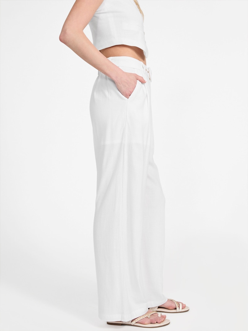 パンツ o Biani Relaxed Fit White Cotton Wide Trousers Relaxed Cotton Pants - White – My Outfit Online