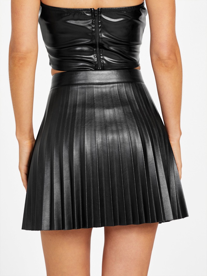 Hazel Pleated Faux-Leather Mini Skirt | GUESS Factory