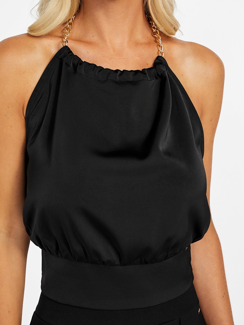 Eli Satin Halter Crop Top | GUESS Factory Ca