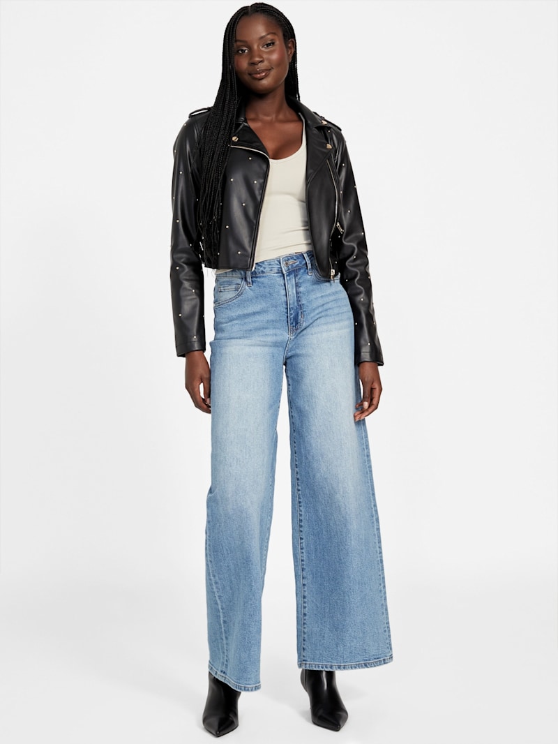 N*e様 GUESS JEANS ブラック ライダースジャケット Tiana Faux-Leather Moto Jacket | GUESS Factory