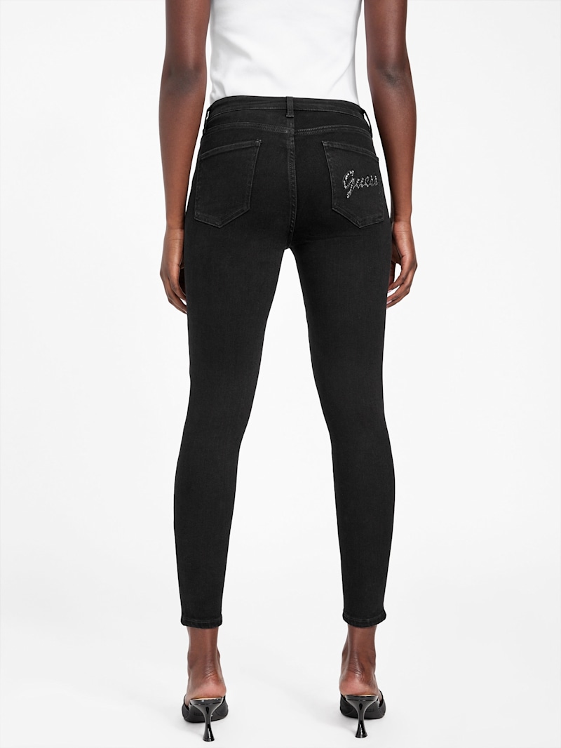 デニム・ジーパン Mid rise skinny fit black 37.5 denim Eco Serena Mid-Rise Bling Pocket Skinny Jeans | GUESS Factory