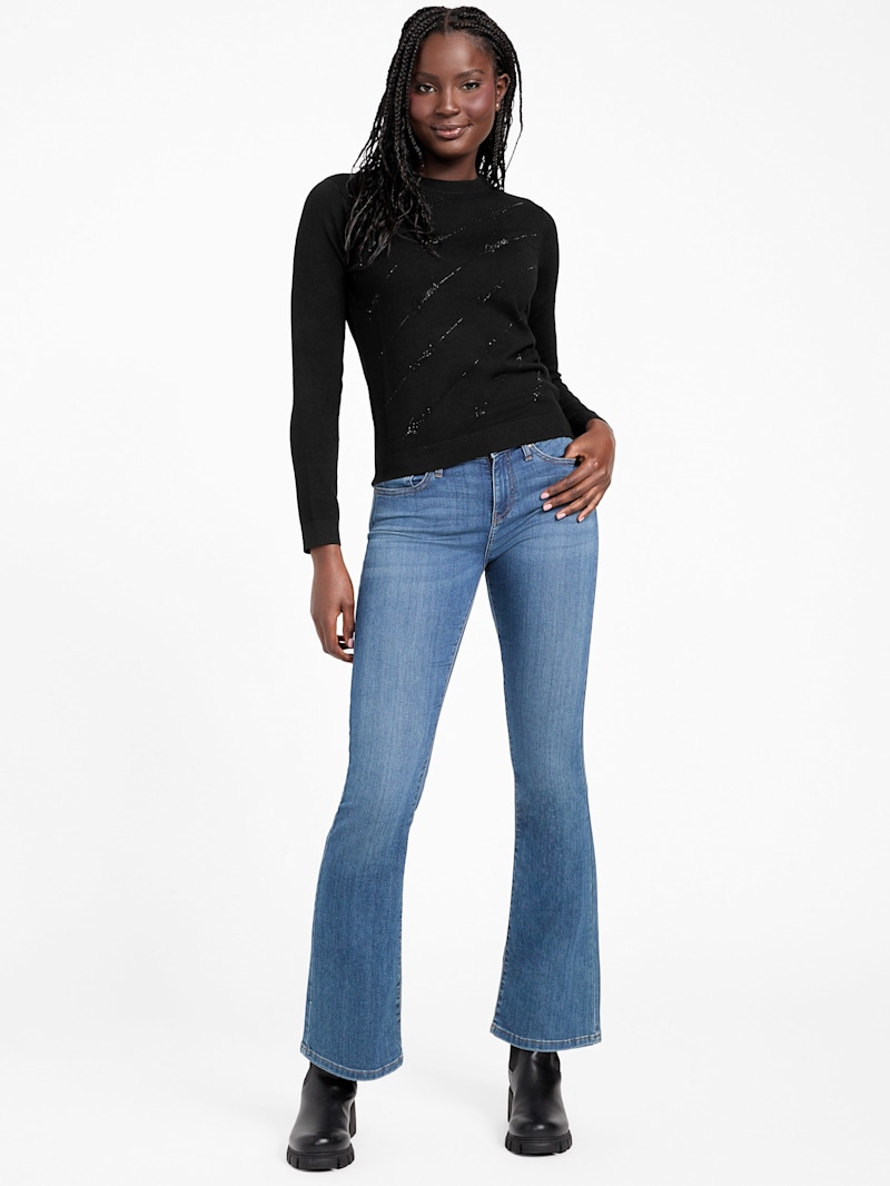 Peggy Rhinestone Logo Sweater | GUESS Factory