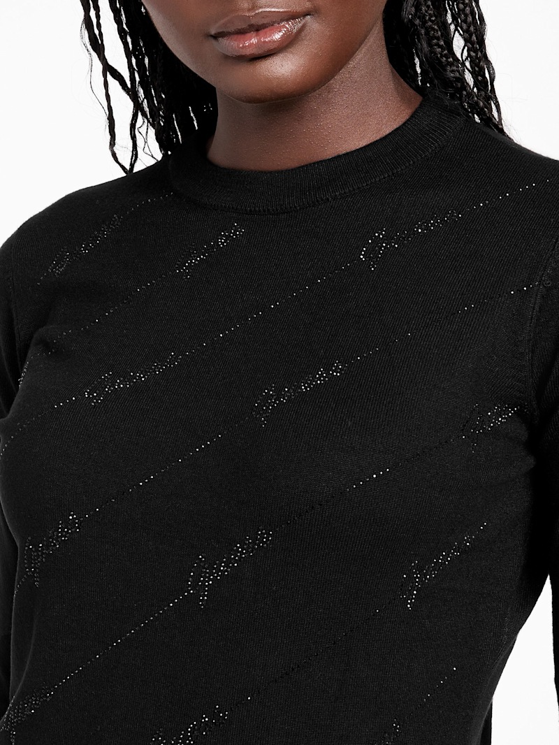Peggy Rhinestone Logo Sweater | GUESS Factory