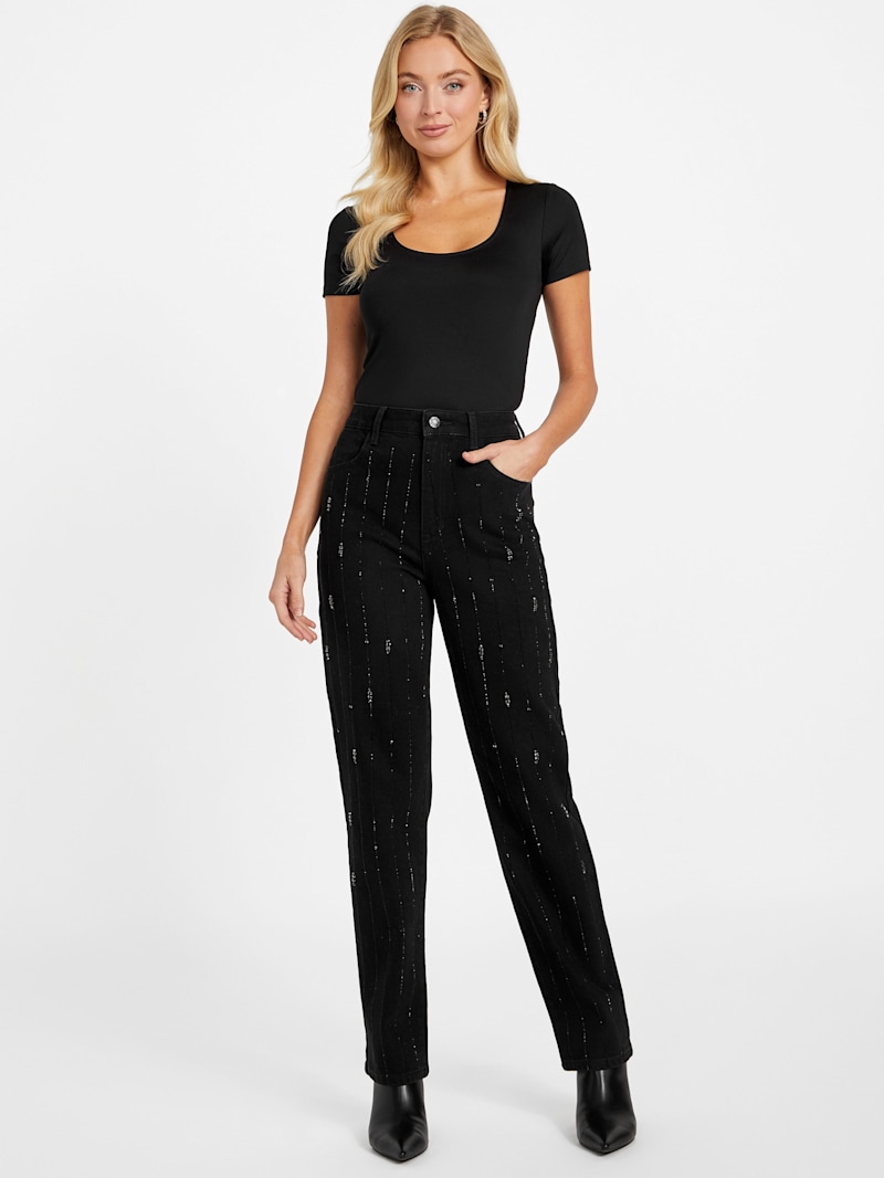 Renda Rhinestone High-Rise Straight Jeans | GUESS Factory