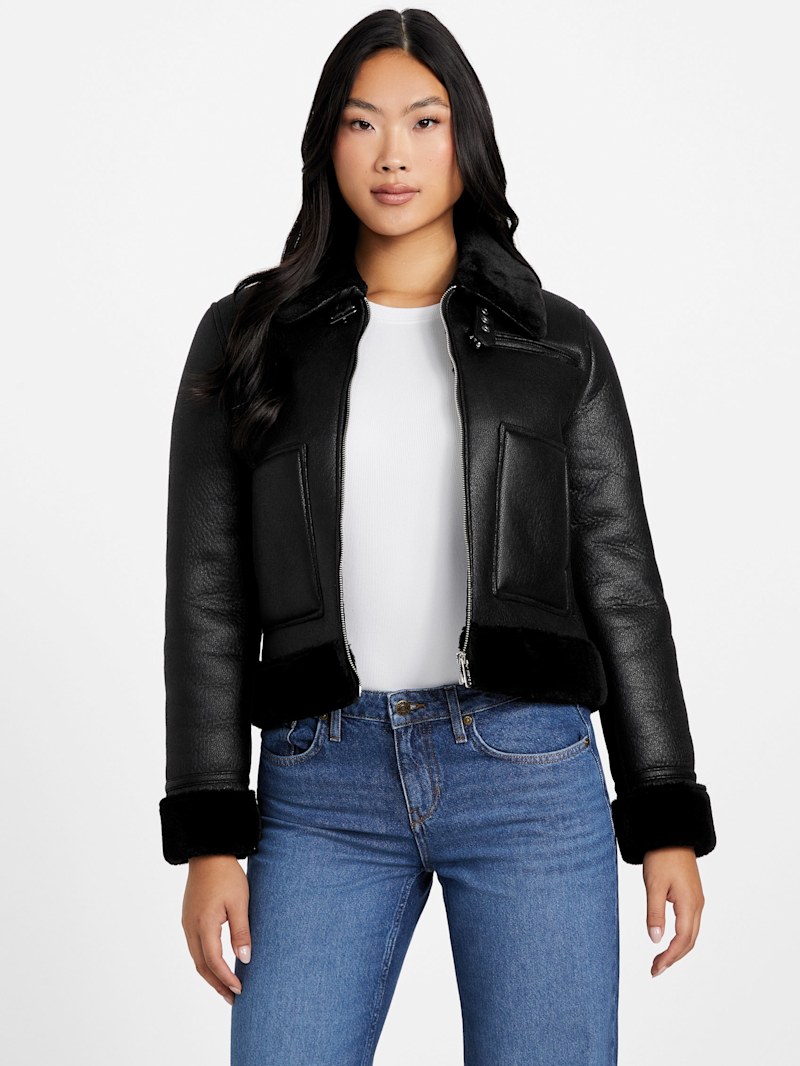 Lily Faux-Leather and Shearling Jacket | GUESS Factory