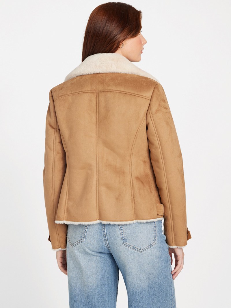 Guess ブラウンレザーシェルパジャケット Guess ブラウンレザーシェルパジャケット