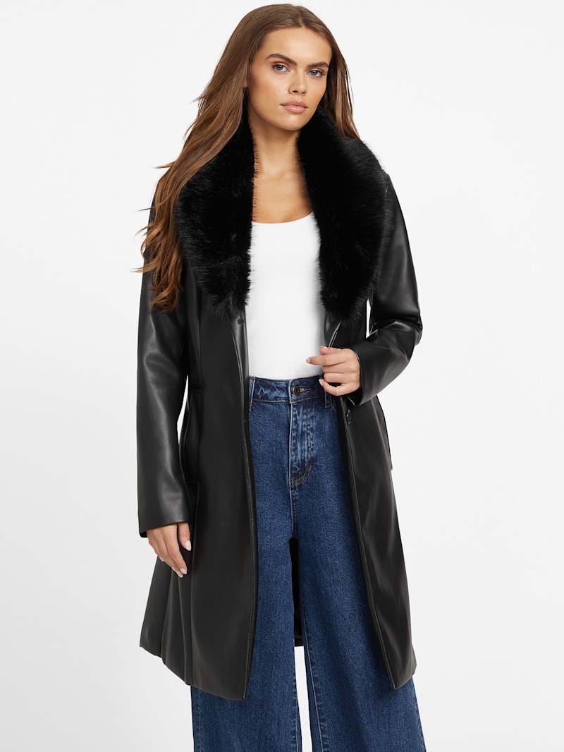 kota Cheryl Faux-Leather Trench Coat | GUESS Factory