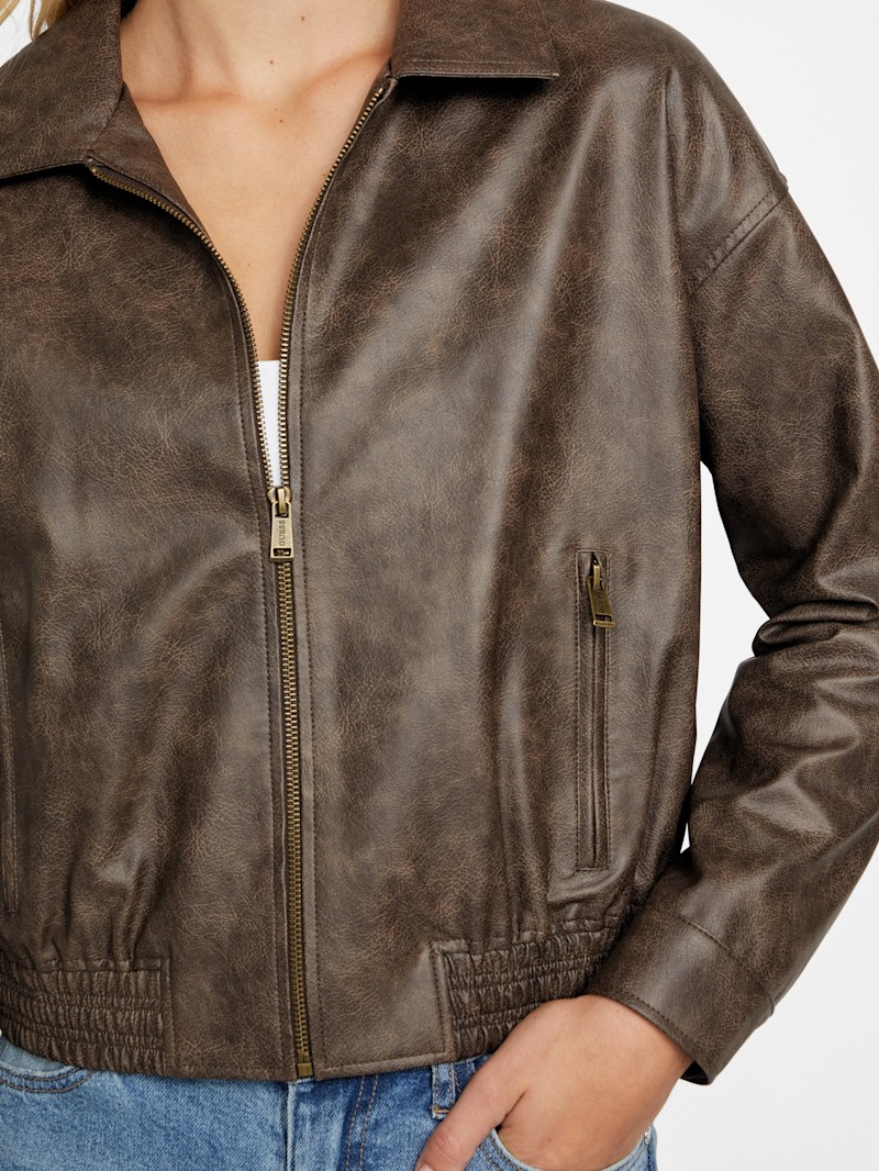 Amelia Vintage Faux-Leather Jacket | GUESS Factory