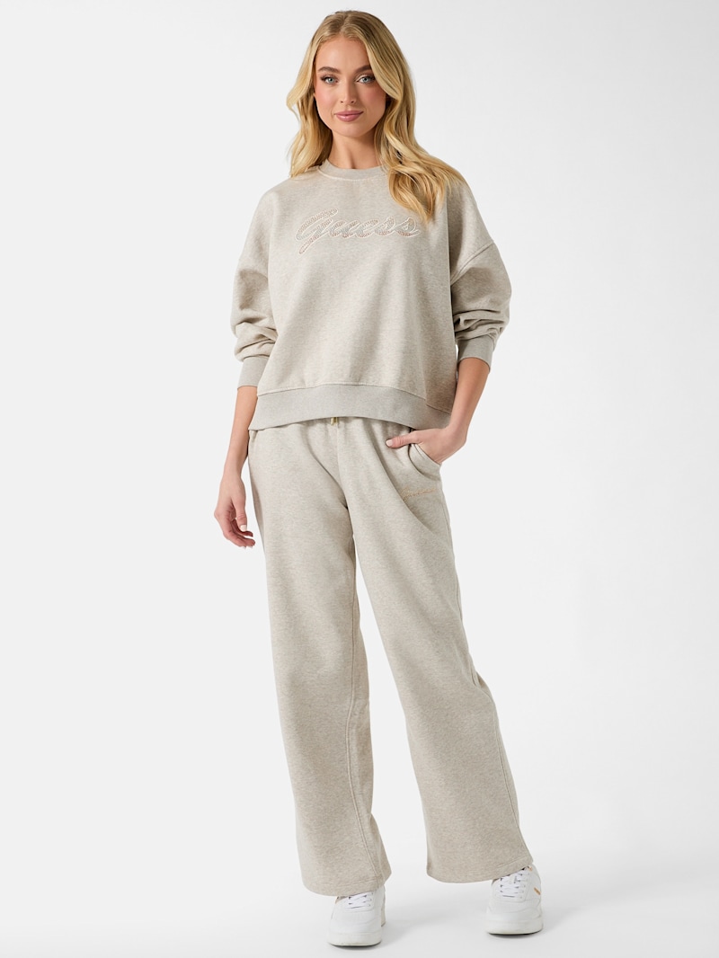 Mitzel Rhinestone Logo Crewneck | GUESS Factory