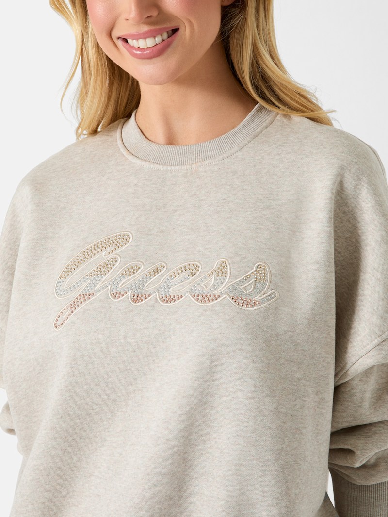 Mitzel Rhinestone Logo Crewneck | GUESS Factory