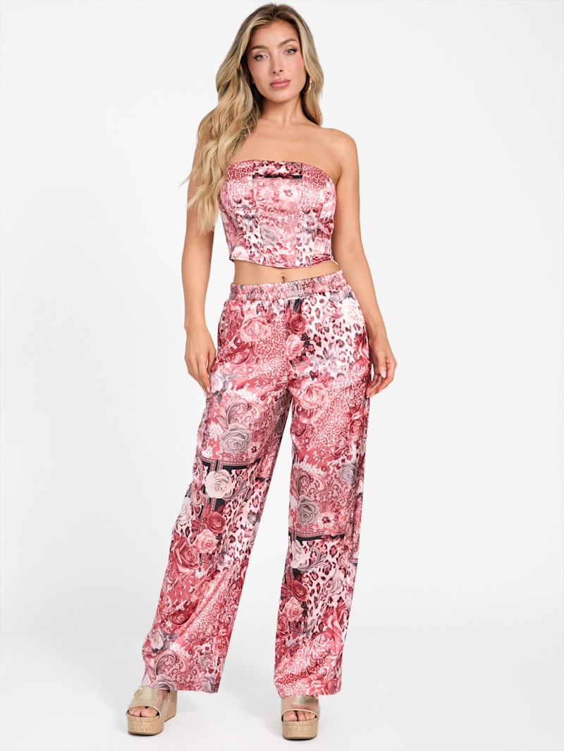 イマン　パンジーピンク Karly Printed Satin Pants | GUESS Factory