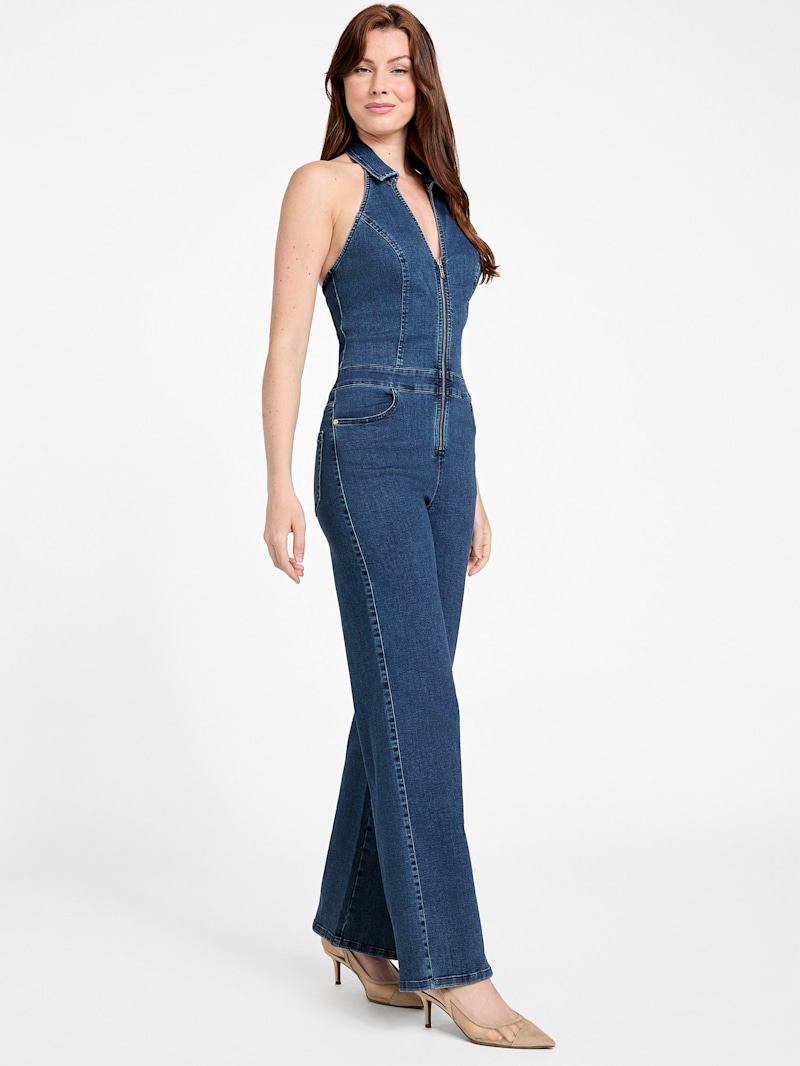Eco Layna Wide-Leg Denim Jumpsuit | GUESS Factory