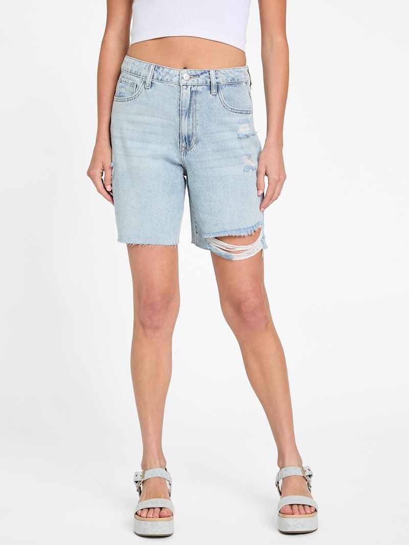 Lucy High-Rise Denim Bermuda Shorts | GUESS Factory