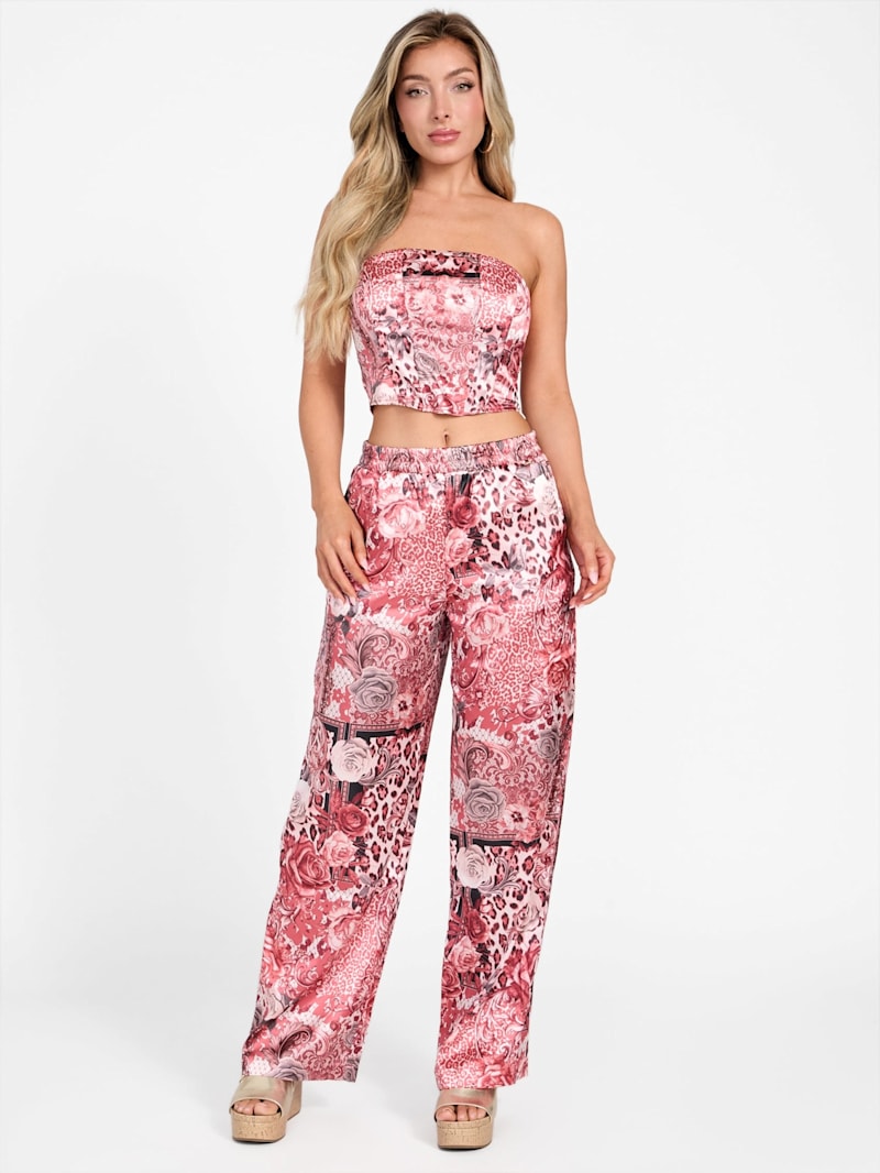 Karly Printed Satin Strapless Top | GUESS Factory