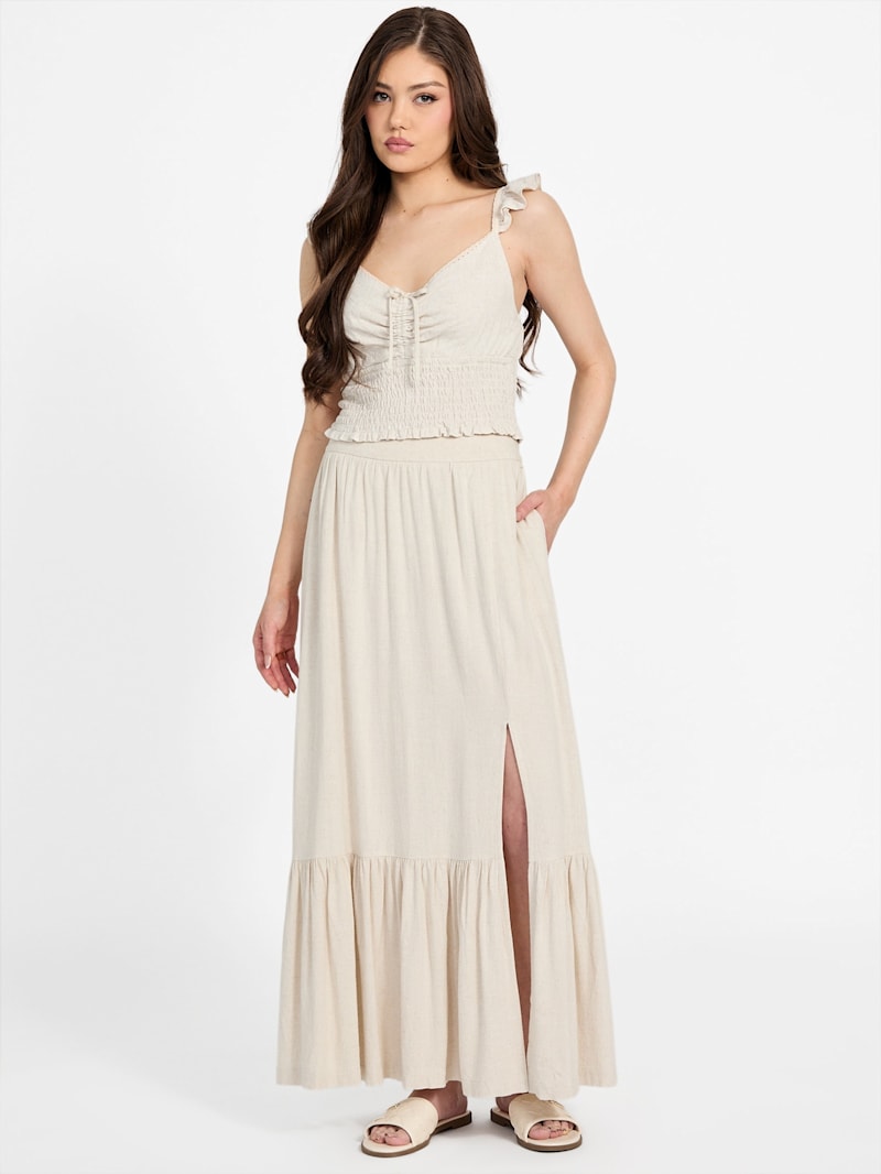 【COLOR iN ID】Linen skirt layered pants Milio Milano, style 10976, Linen Layered Skirted Pants