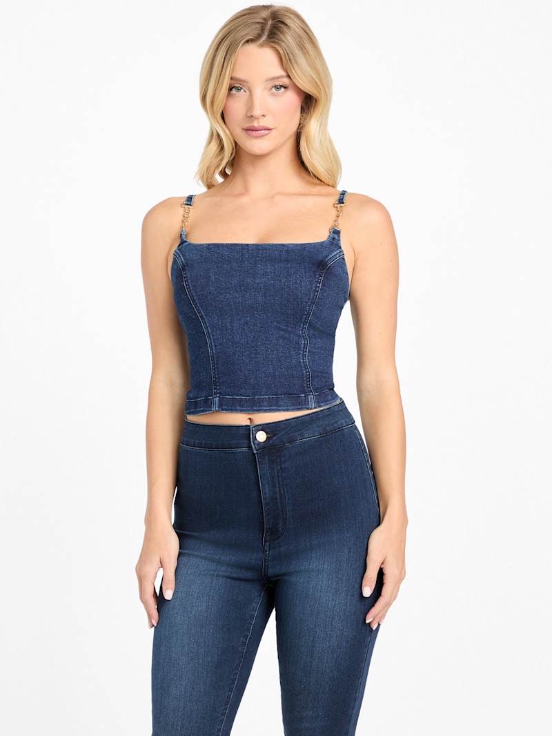 トップス melt the lady cropped game T-shirt denim Eco Bailee Chain Denim Top | GUESS Factory