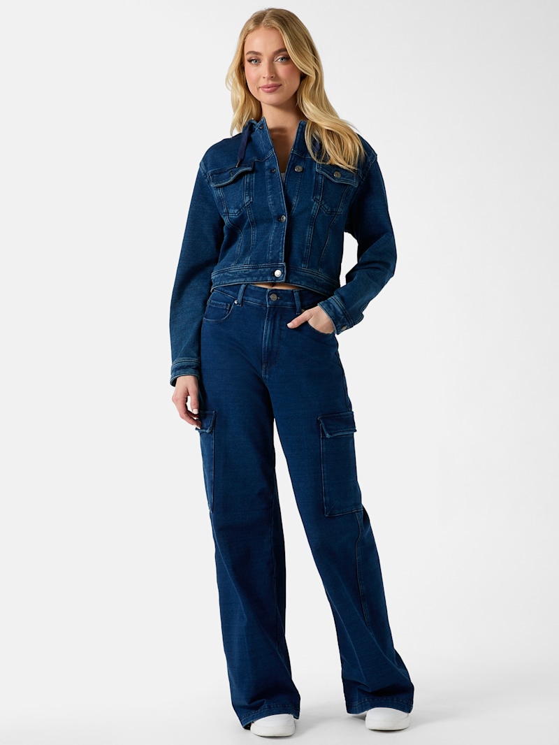 Angela Hooded Cropped Denim Jacket | GUESS Factory Ca