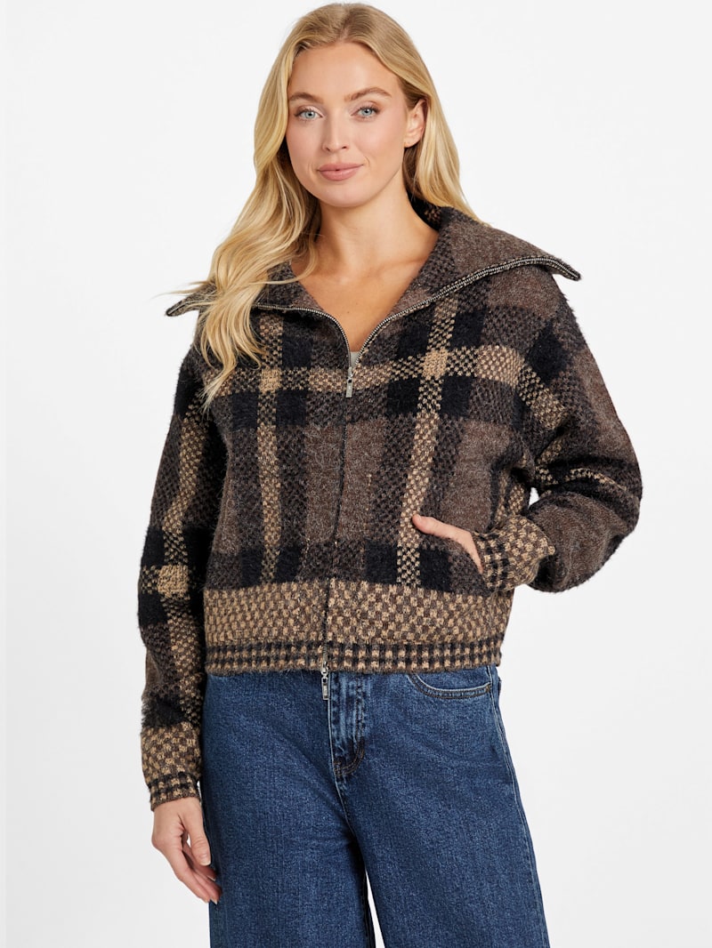 giselley Liana Plaid Sweater Cardigan | GUESS Factory