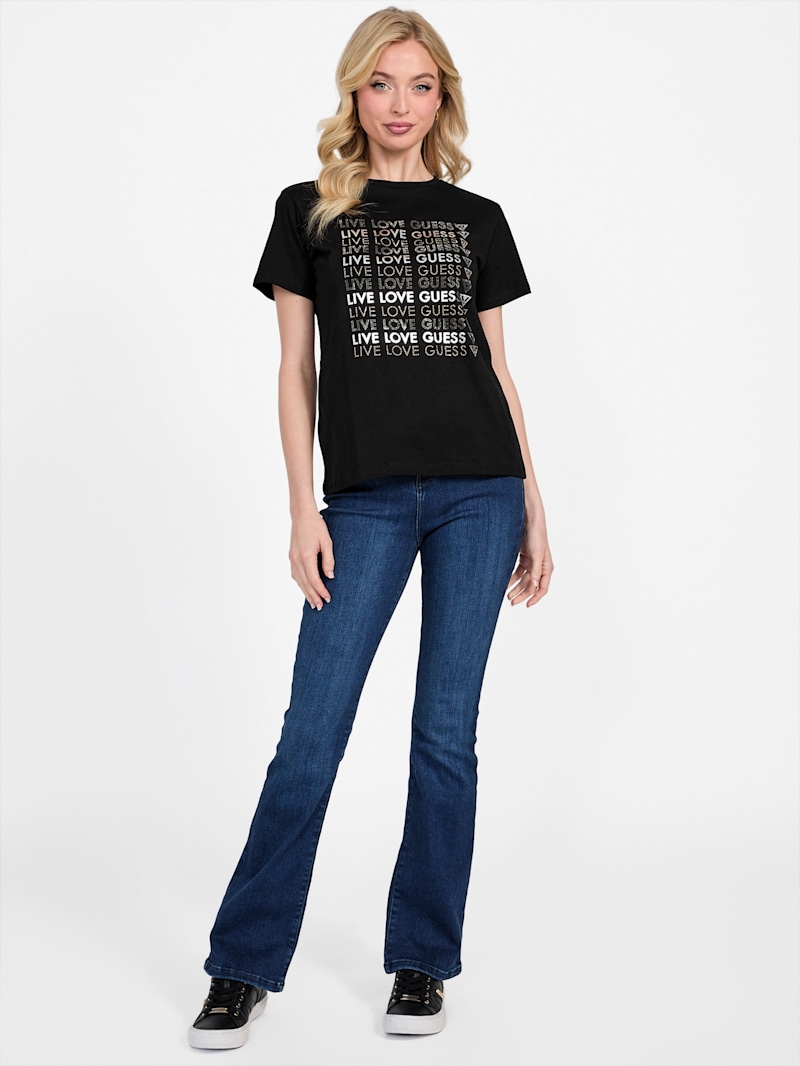 Halie Crewneck Rhinestone Tee | GUESS Factory