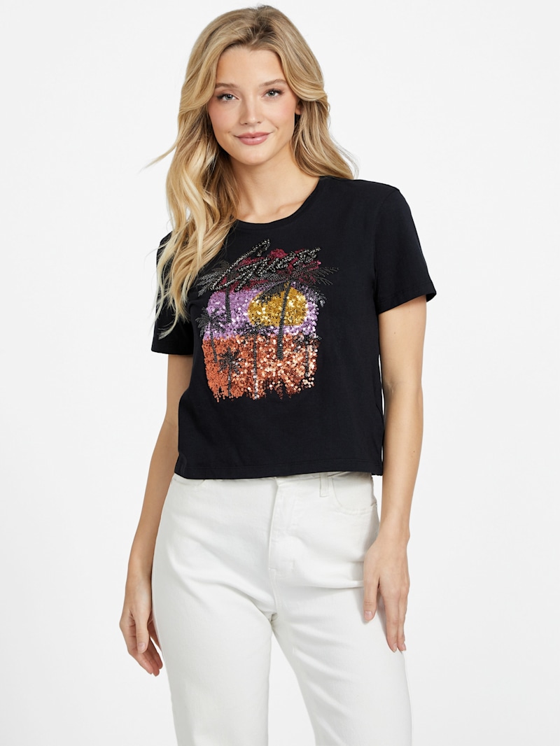 ゲス GUESS CN Ss l Logo Cropped Tee （JBLK） Sunley Crop Tee | GUESS Factory Ca