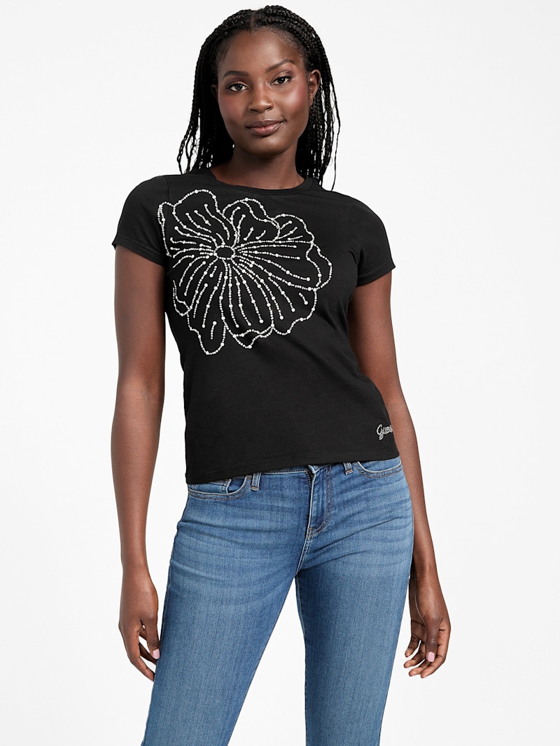 Juliana Embellished Floral Tee | GUESS Factory