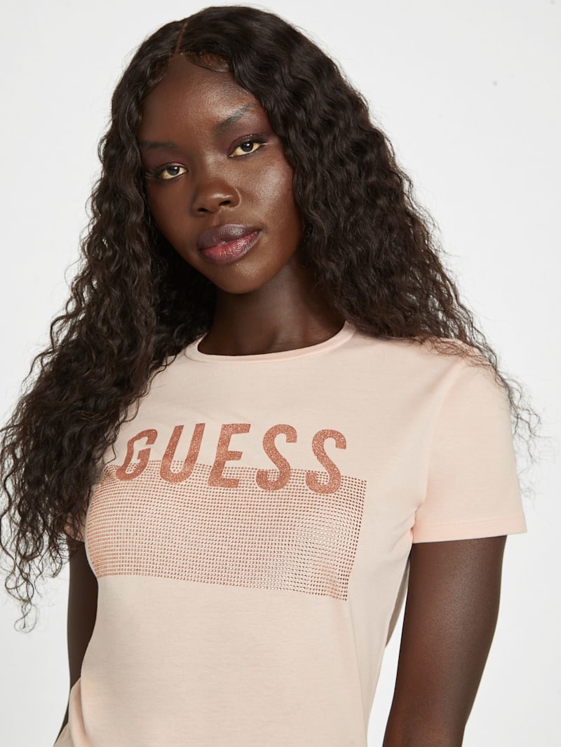 Lisey Rhinestone Logo Tee | GUESS Factory Ca