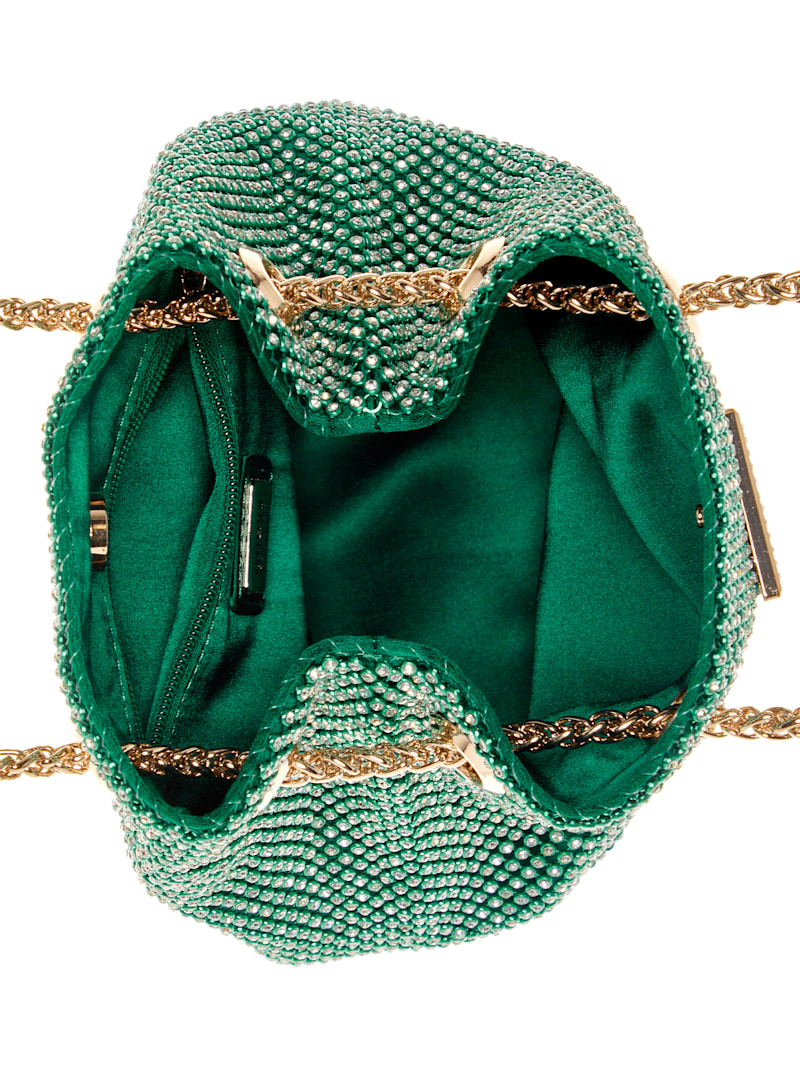 【GUESS】LUAメタリックミニポーチショルダーバッグ Lua Rhinestone Mesh Mini Pouch Bag | GUESS