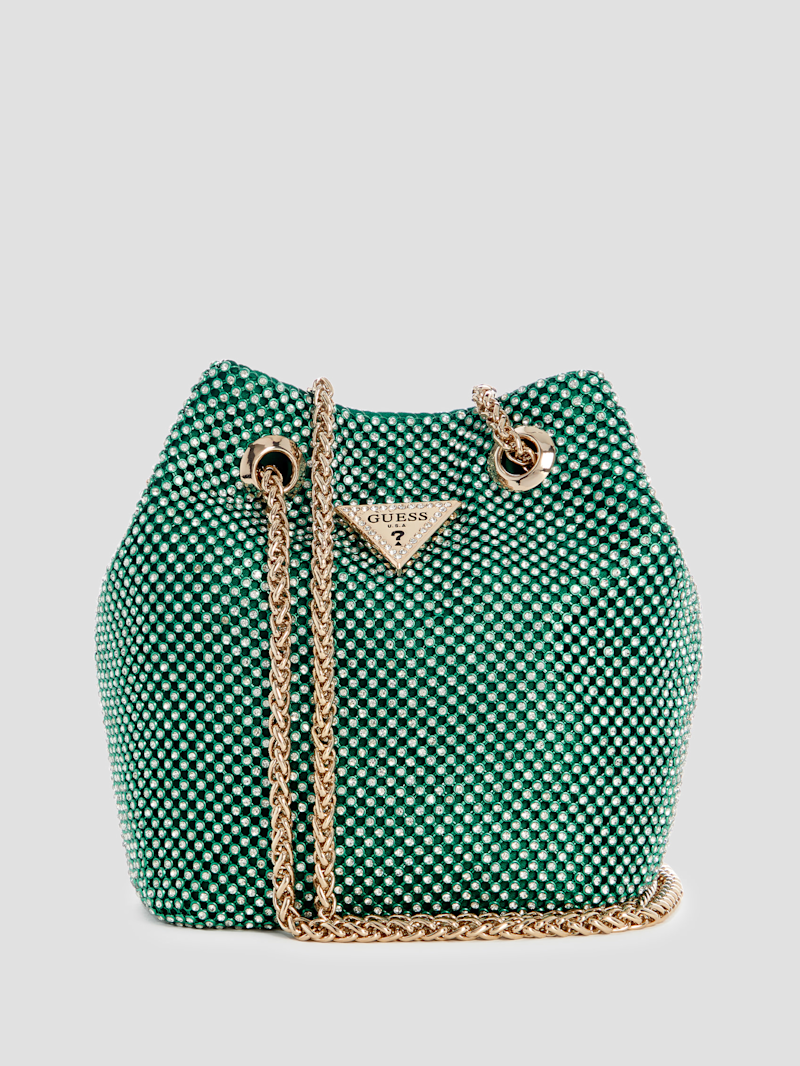 Lua Rhinestone Mesh Mini Pouch Bag | GUESS