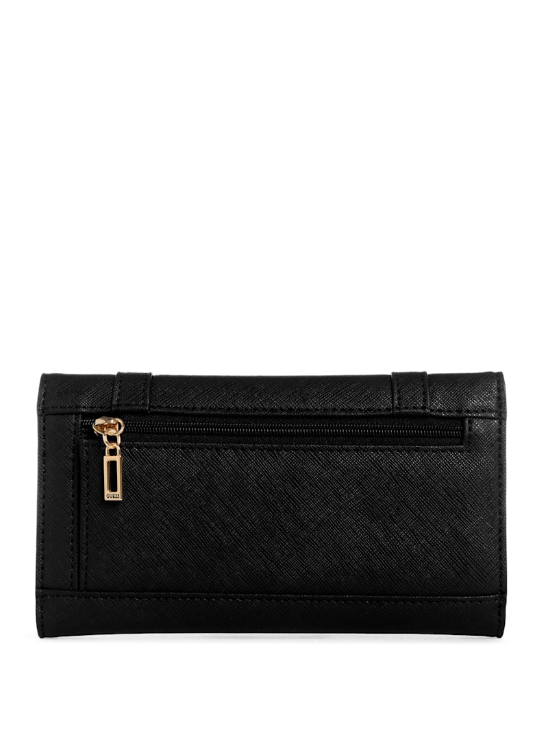 GUESS Factory Women's Aengus Slim Clutch Wallet - Faux Leather, Gold-Tone Logo, 12 Card Slots, Zip Pocket