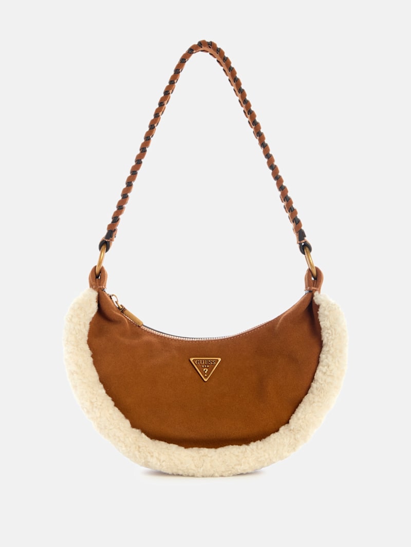 Amita Suede and Shearling Trim Hobo Bag | GUESS