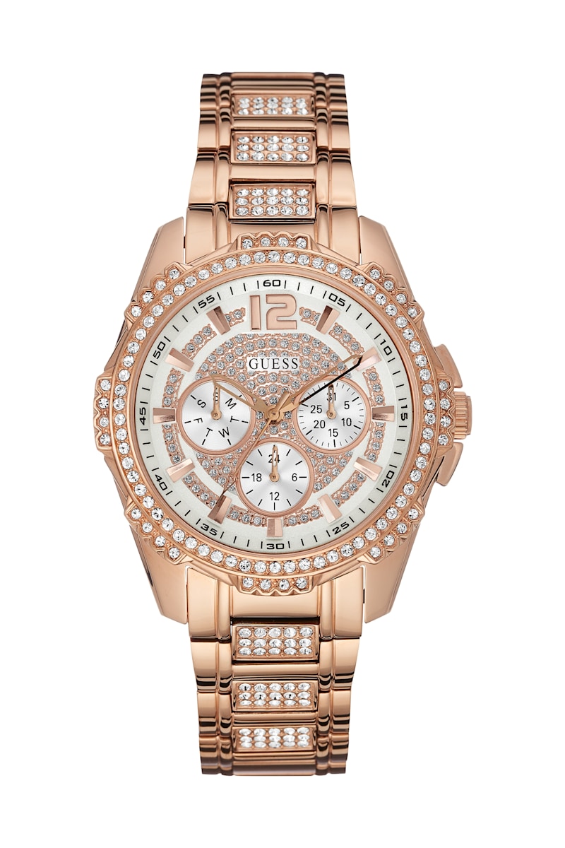 Rose Gold-Tone Multifunction Crystal Watch | GUESS Factory