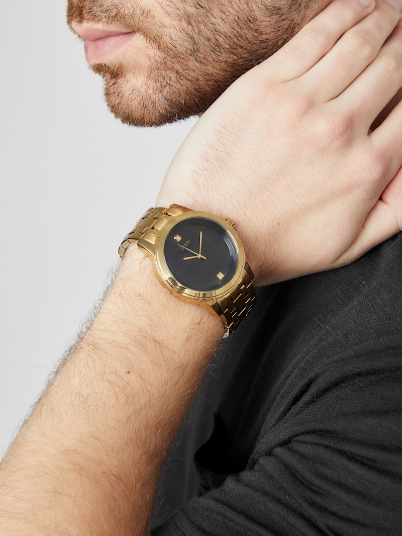 Black and Gold-Tone Diamond Dress Watch | GUESS Factory