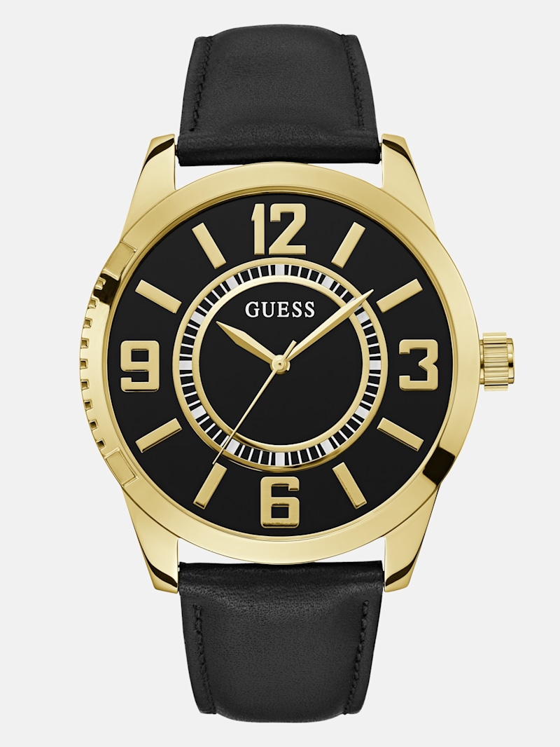Gold-Tone Leather Analog Watch | GUESS Factory