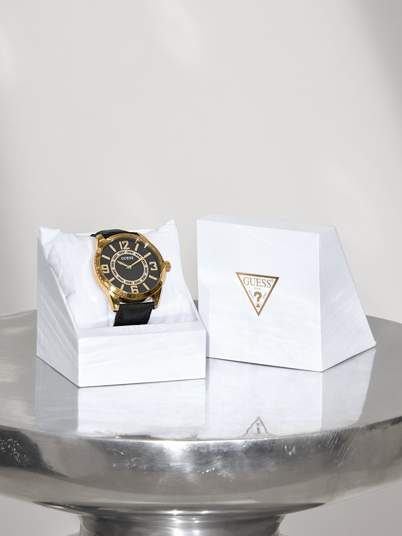 Gold-Tone Leather Analog Watch | GUESS Factory