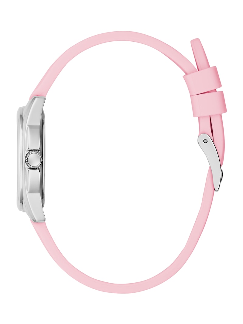 Silver-Tone Crystal and Pink Silicone Analog Watch | GUESS