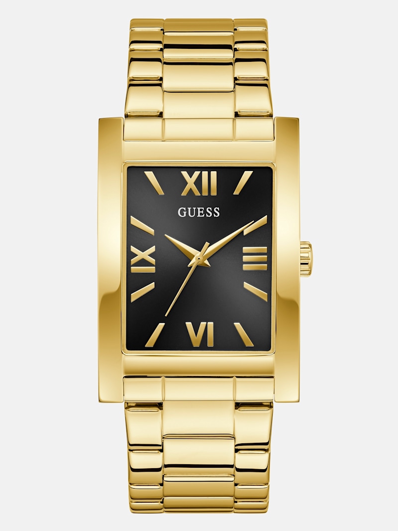Gold-Tone and Black Square Analog Watch | GUESS Factory